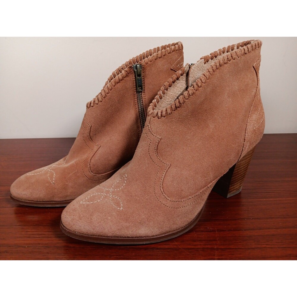 ARIAT Unbridled Eva Suede Ankle Boots Bootie Size 8.5 Brown Zip Stacked Heel EUC